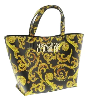 Versace Jeans Couture Black Gold Baroque Printed Classic Shopper Tote