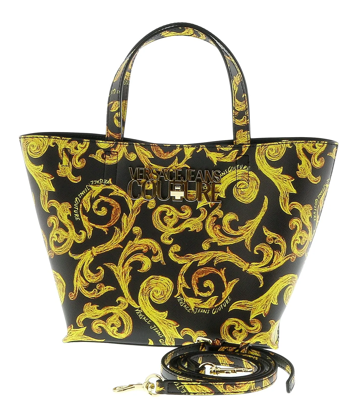 Versace Jeans Couture Black Gold Baroque Printed Classic Shopper Tote