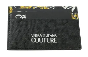 Versace Jeans Couture Black Gold Leather Baroque Brush Pattern Cardholder