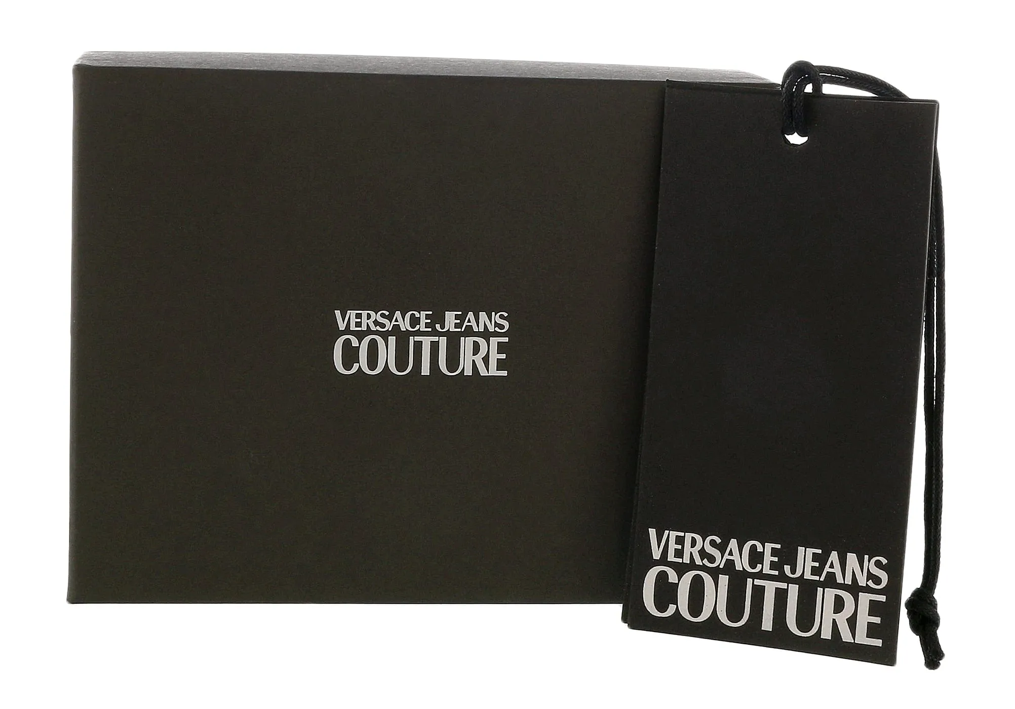 Versace Jeans Couture Black Gold Leather Baroque Brush Pattern Cardholder