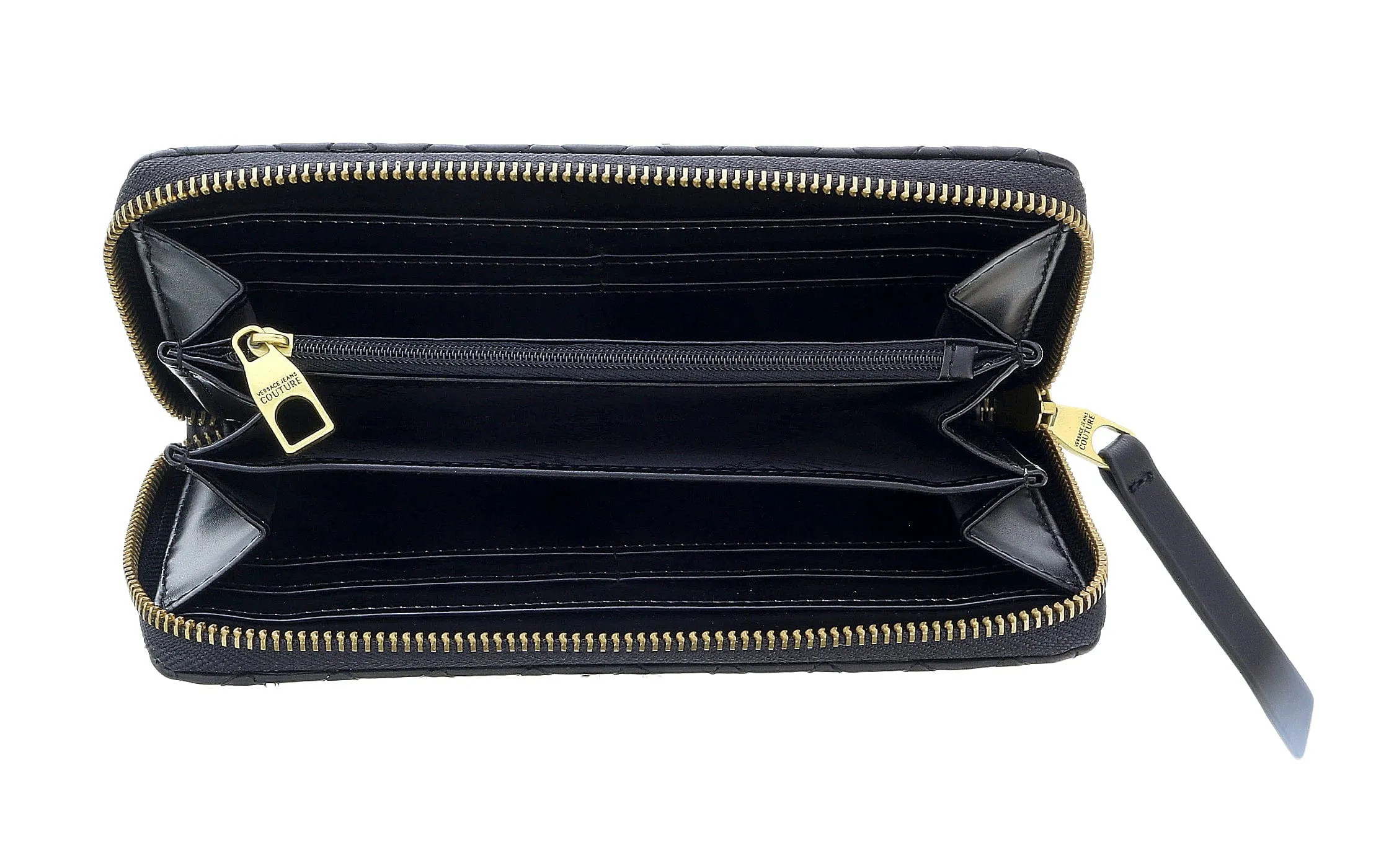 Versace Jeans Couture Black/Gold Studded All Around Zip Continental Wallet