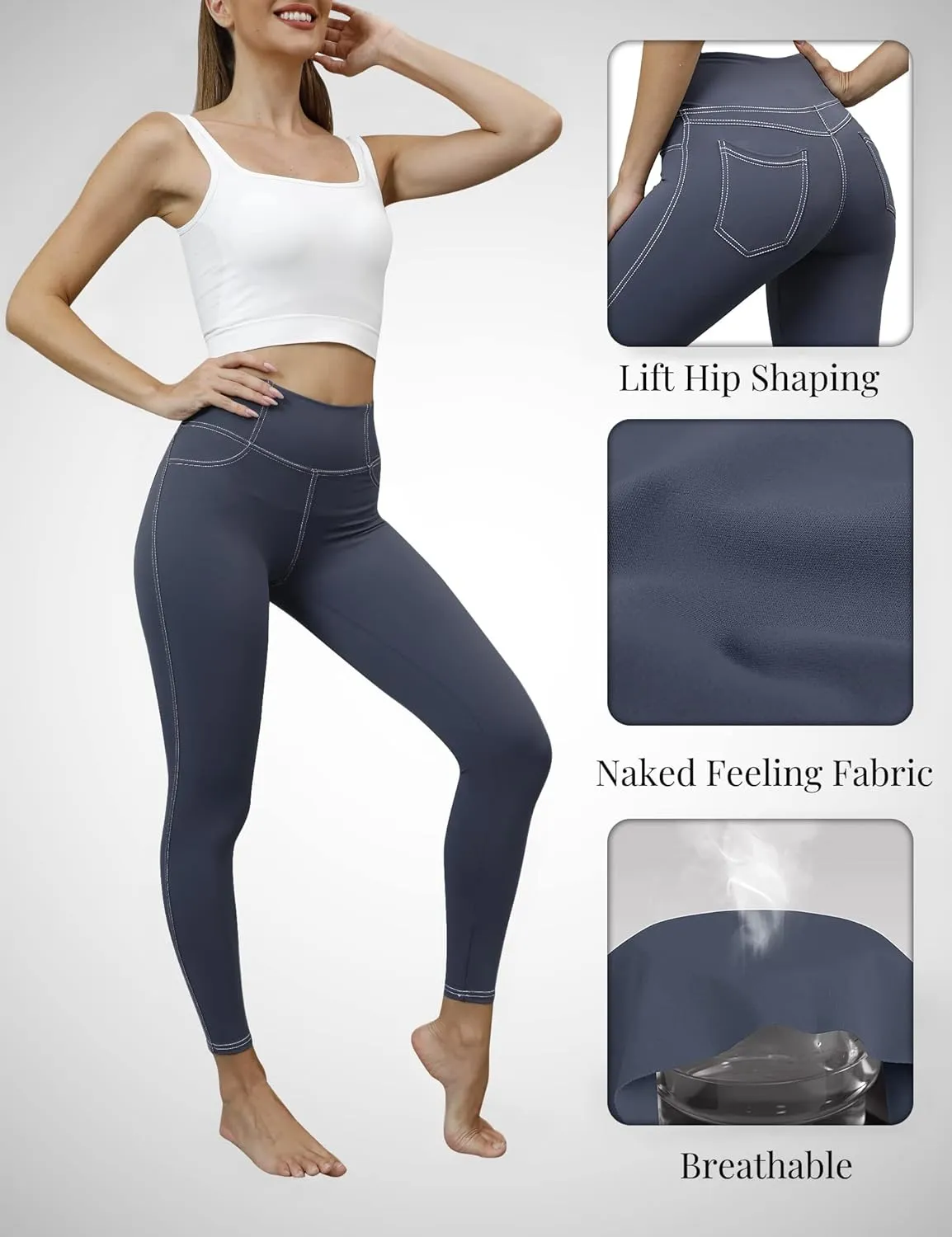 VOOVEEYA Jeggings for Women High Waist, Leggings with Pockets Tummy Control Plus Size Stretchy Jeans Leggings