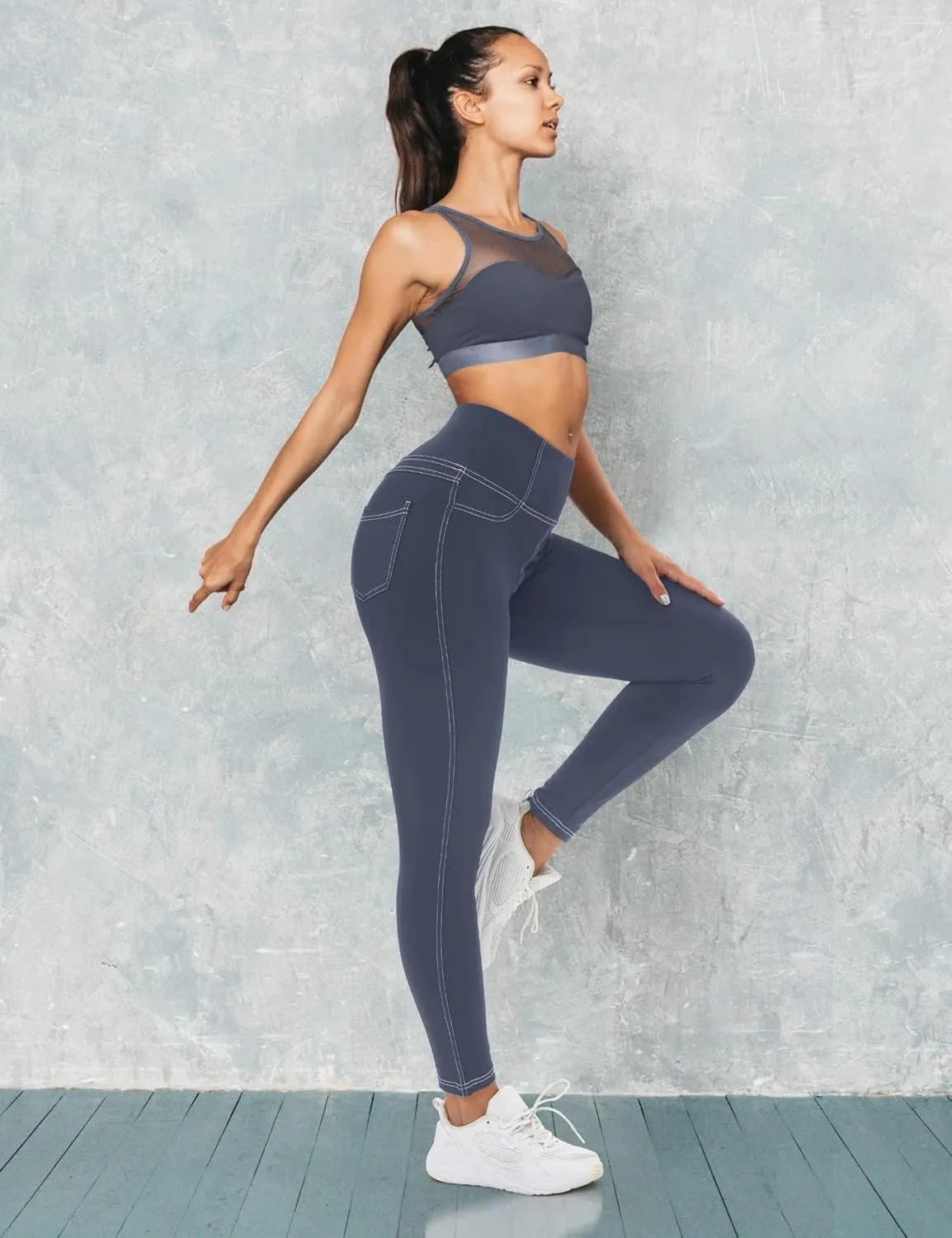 VOOVEEYA Jeggings for Women High Waist, Leggings with Pockets Tummy Control Plus Size Stretchy Jeans Leggings