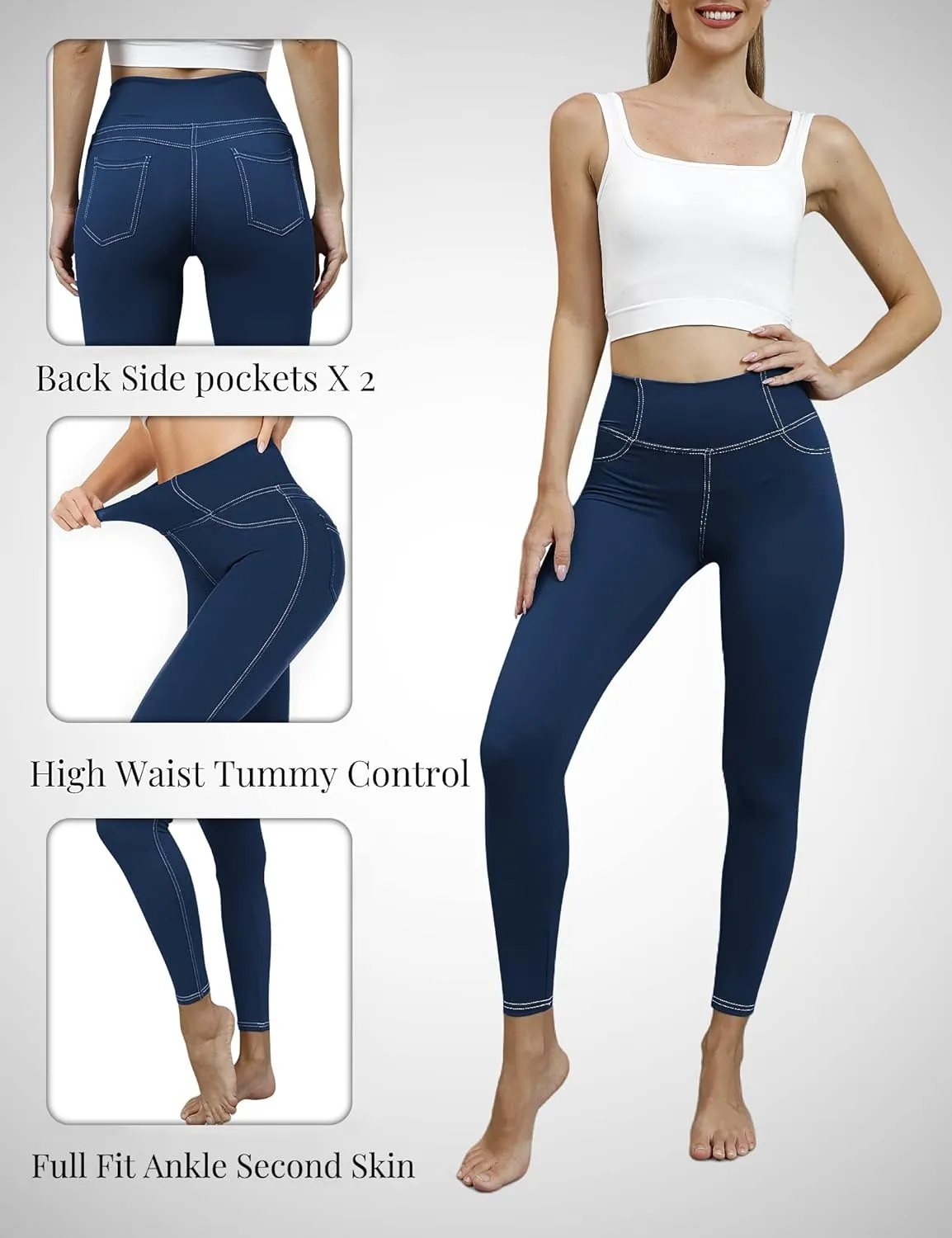 VOOVEEYA Jeggings for Women High Waist, Leggings with Pockets Tummy Control Plus Size Stretchy Jeans Leggings