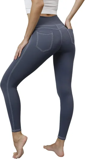 VOOVEEYA Jeggings for Women High Waist, Leggings with Pockets Tummy Control Plus Size Stretchy Jeans Leggings