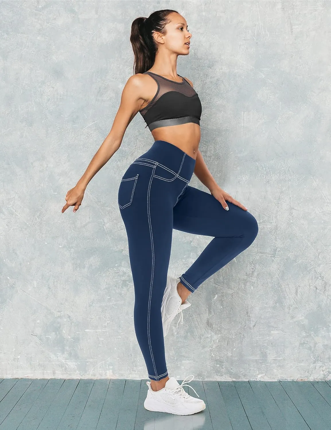 VOOVEEYA Jeggings for Women High Waist, Leggings with Pockets Tummy Control Plus Size Stretchy Jeans Leggings