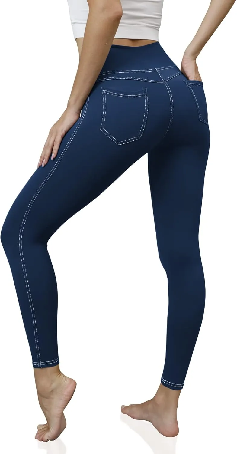 VOOVEEYA Jeggings for Women High Waist, Leggings with Pockets Tummy Control Plus Size Stretchy Jeans Leggings