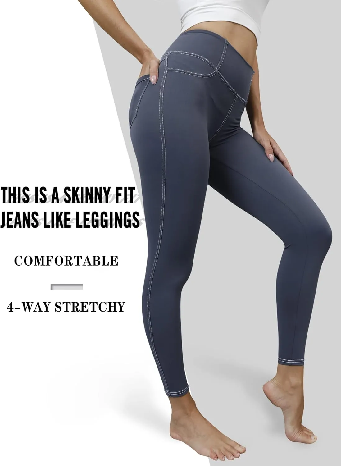 VOOVEEYA Jeggings for Women High Waist, Leggings with Pockets Tummy Control Plus Size Stretchy Jeans Leggings