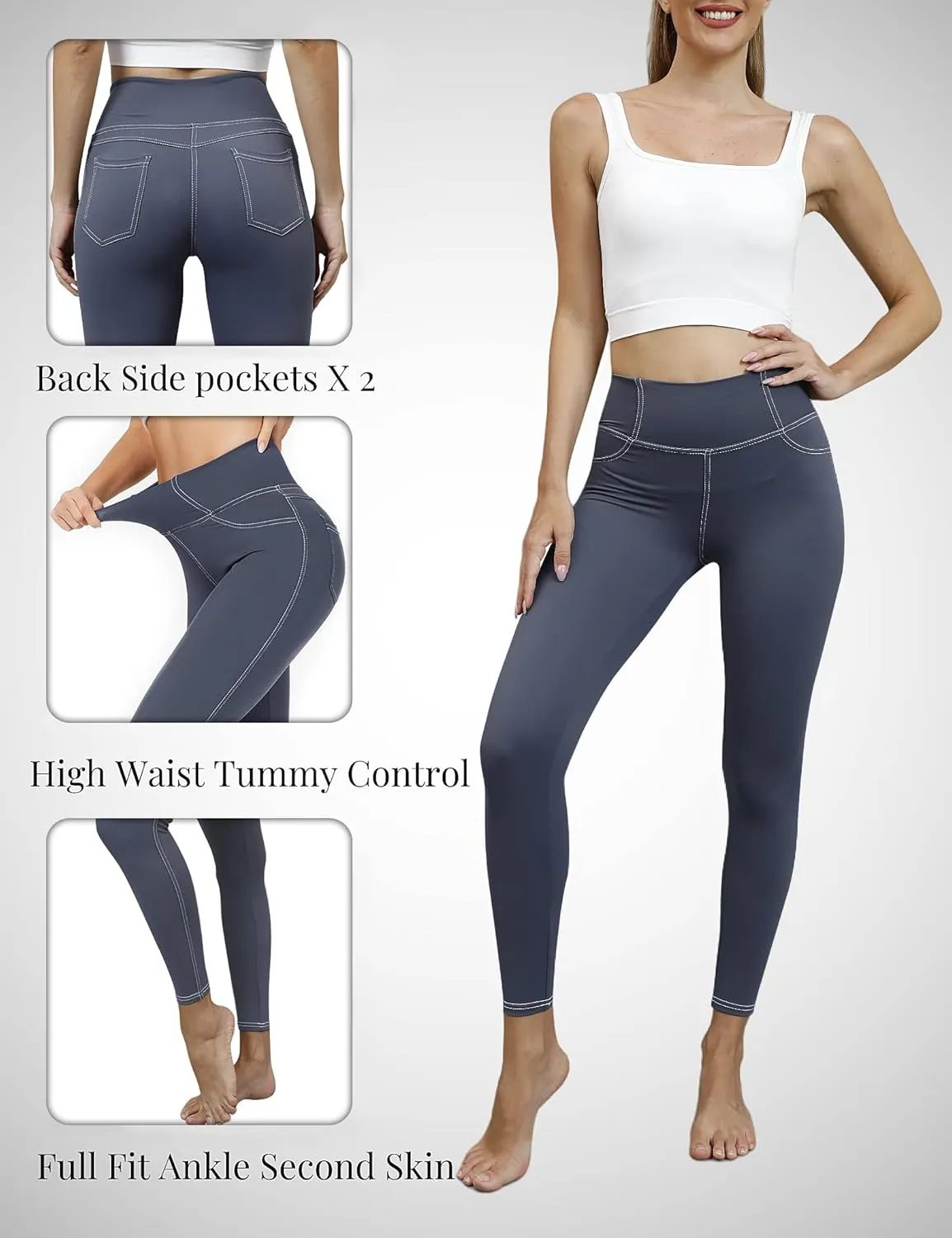 VOOVEEYA Jeggings for Women High Waist, Leggings with Pockets Tummy Control Plus Size Stretchy Jeans Leggings