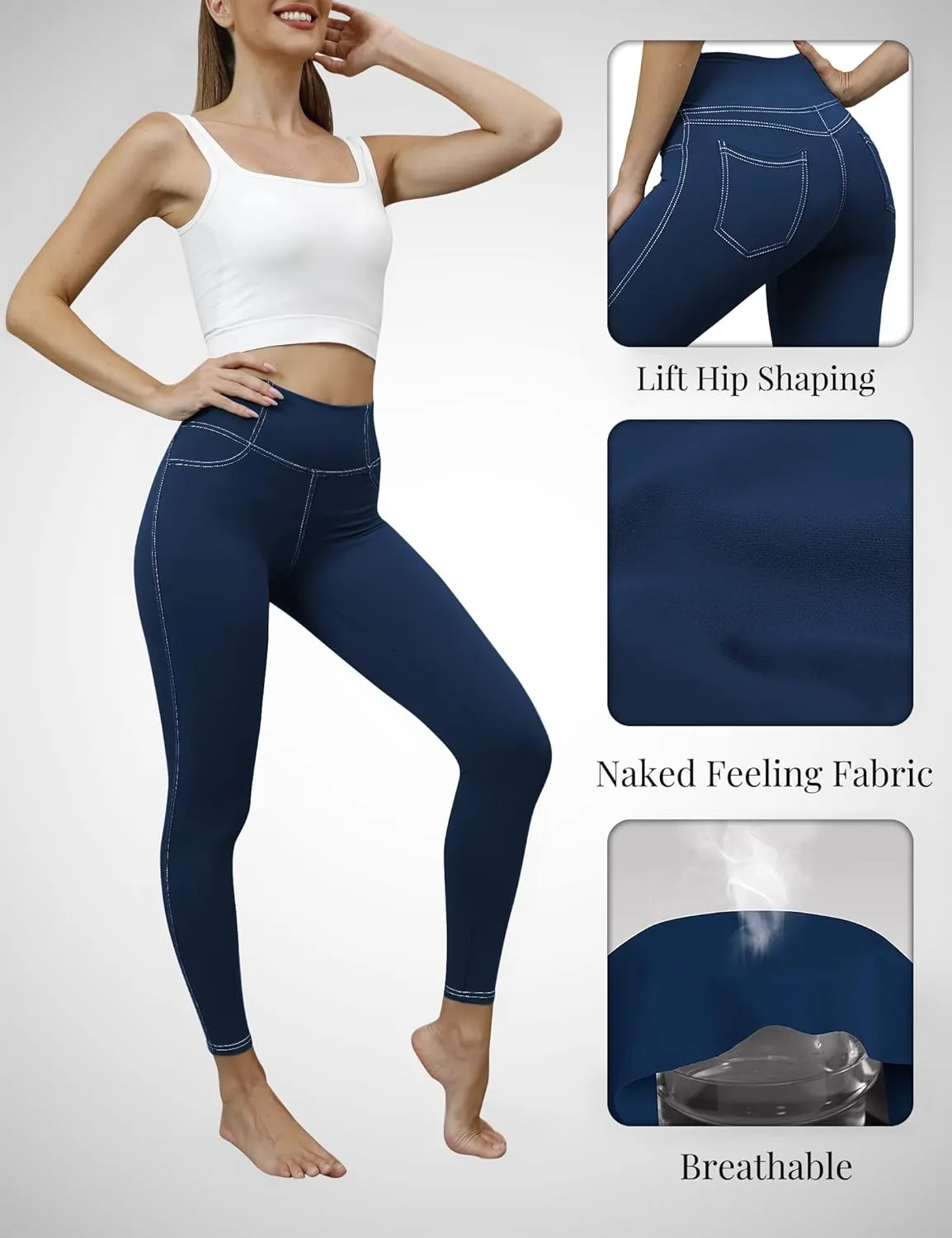 VOOVEEYA Jeggings for Women High Waist, Leggings with Pockets Tummy Control Plus Size Stretchy Jeans Leggings