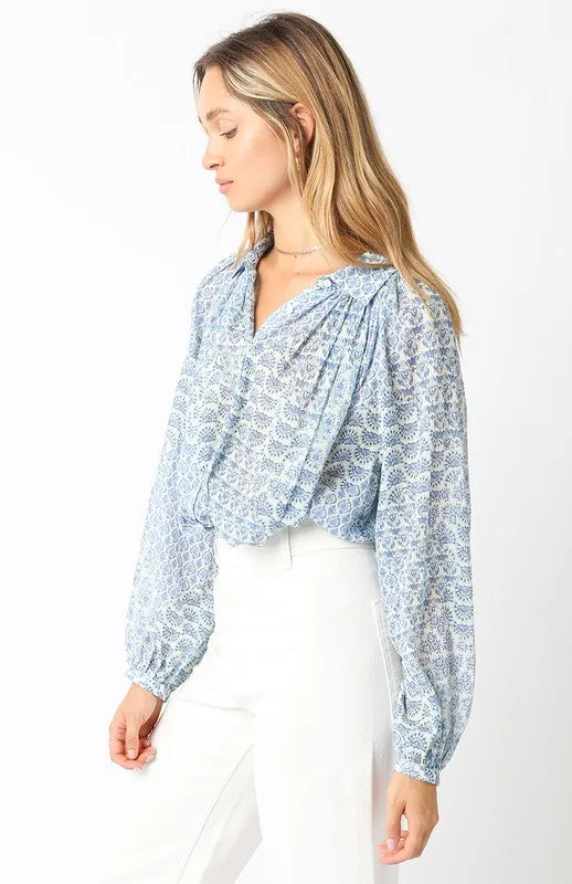 Wailist 2/5 ♥ Shirley Long Sleeve Button Down Abstract Print Blouse Blue
