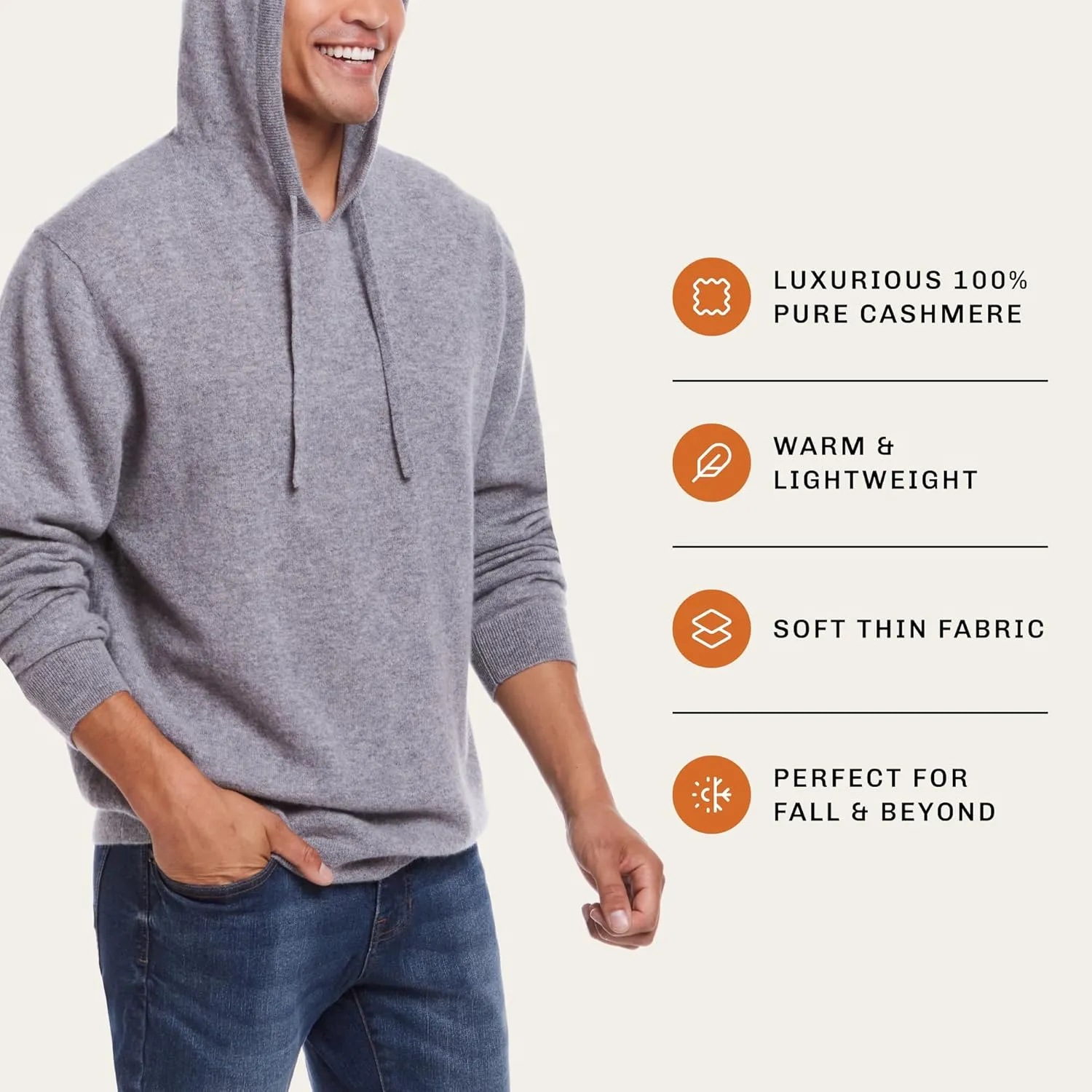 Weatherproof Vintage Men's Lightweight 100% Pure Cashmere Sweater, Soft Thin Pullovers, Long Sleeve Fall Sweater (S-XXL)