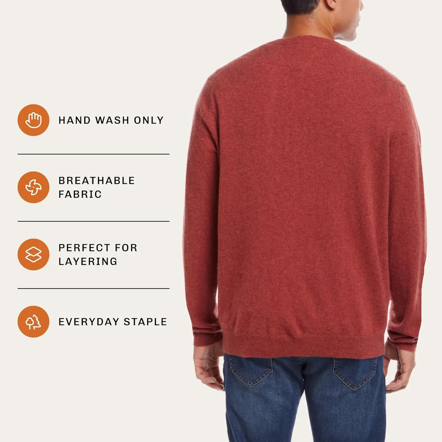 Weatherproof Vintage Men's Lightweight 100% Pure Cashmere Sweater, Soft Thin Pullovers, Long Sleeve Fall Sweater (S-XXL)