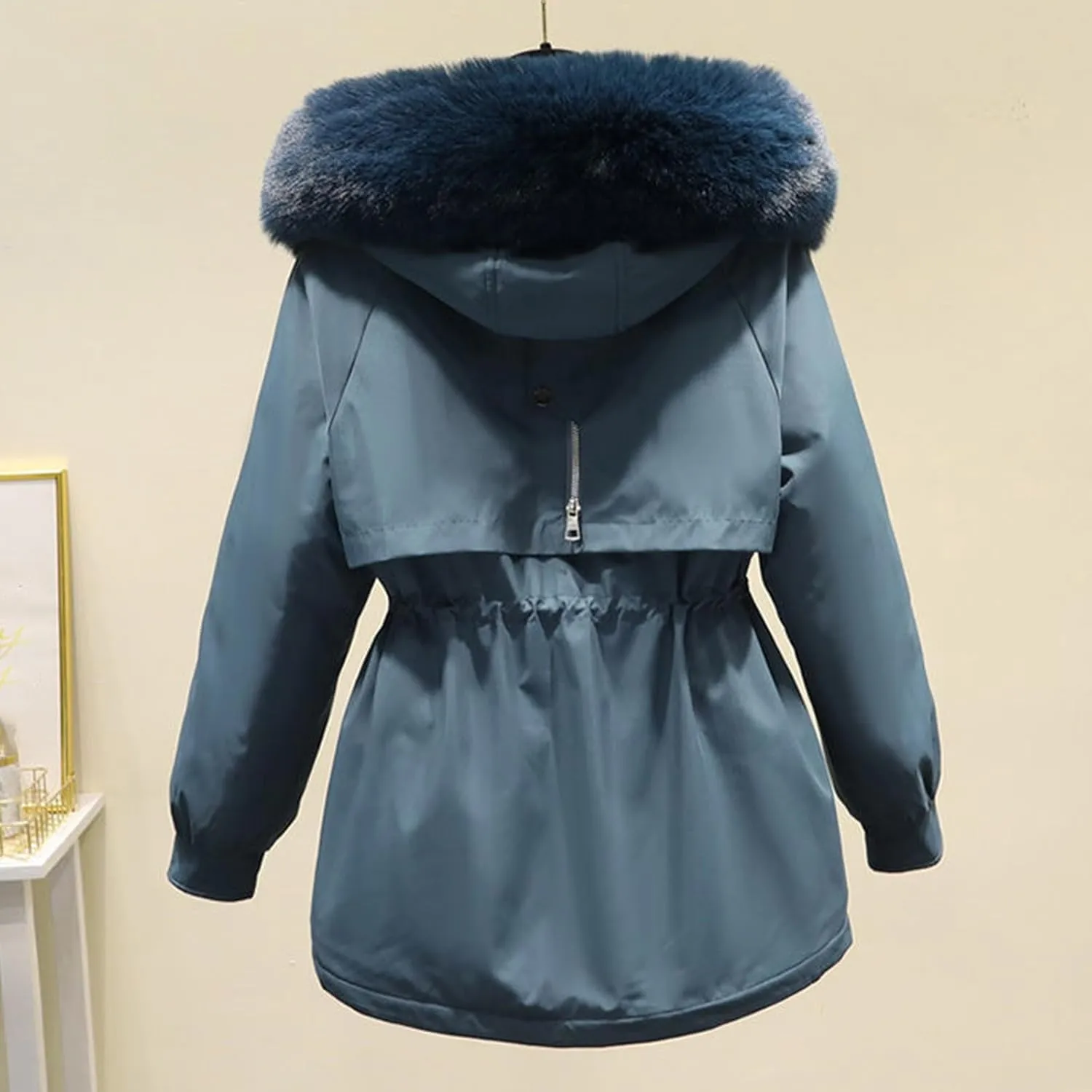 Womens 2024 Winter Fashion Cropped Coats Casual Warm Hood Puffer Jacket Elegant Long Sleeve Waist Cinching Down Coat