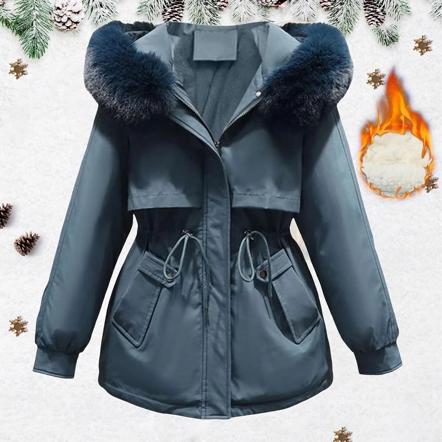 Womens 2024 Winter Fashion Cropped Coats Casual Warm Hood Puffer Jacket Elegant Long Sleeve Waist Cinching Down Coat
