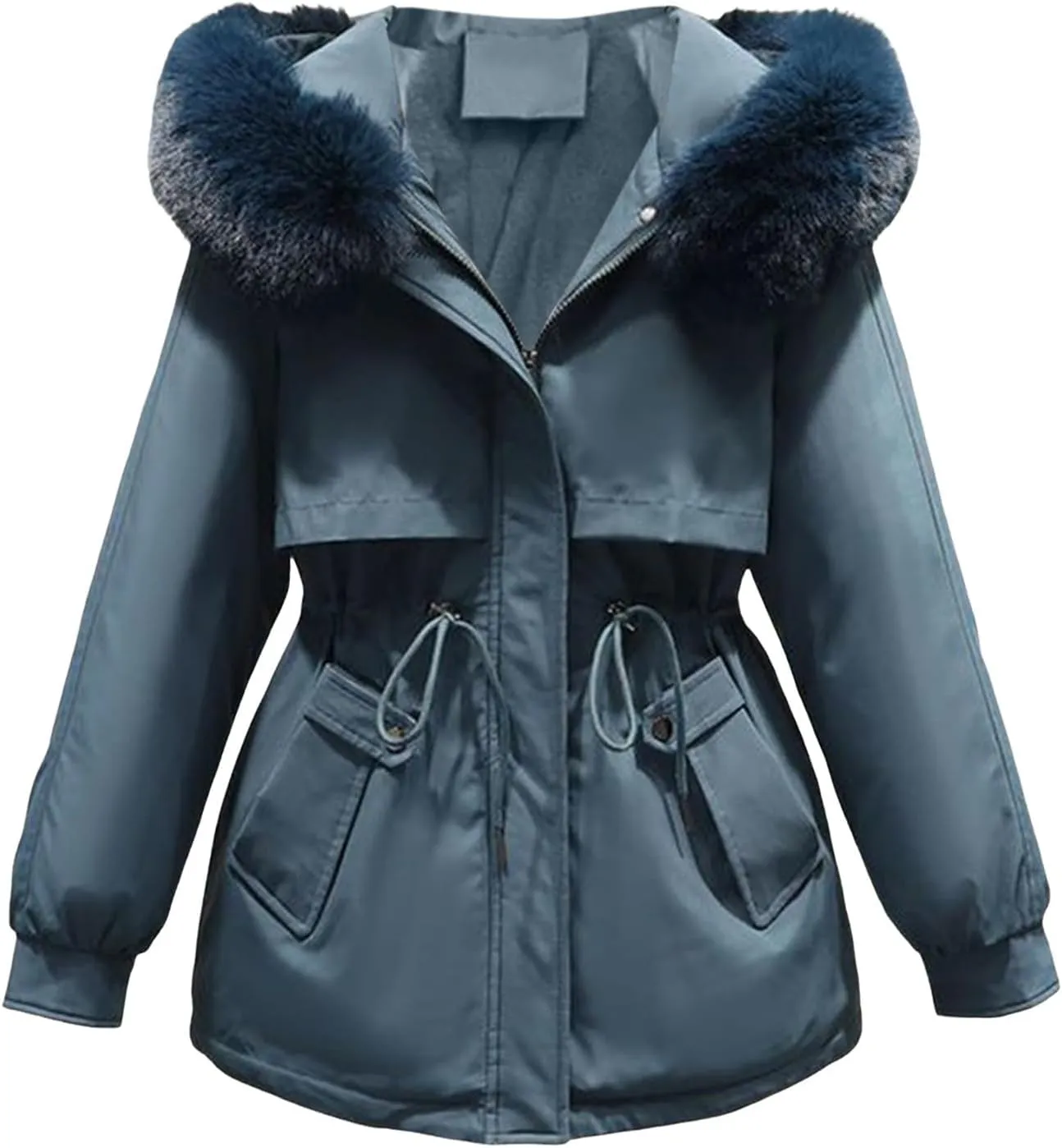 Womens 2024 Winter Fashion Cropped Coats Casual Warm Hood Puffer Jacket Elegant Long Sleeve Waist Cinching Down Coat