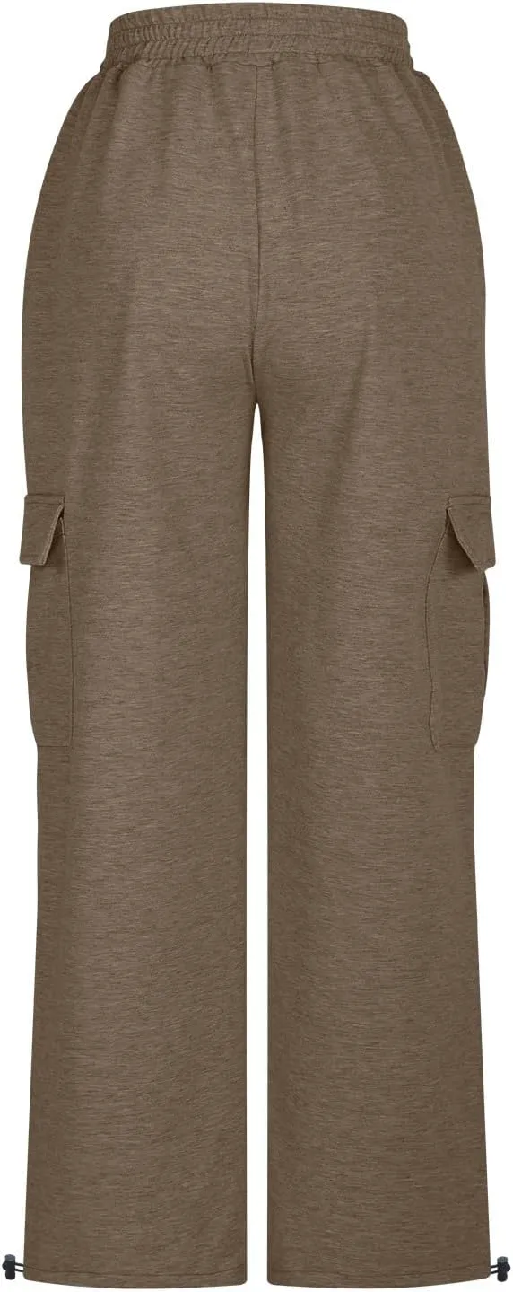 Women's Casual Pants Elastic High Waist Straight Leg Baggy Pant Lightweight Soft Comfy Solid Trousers with Pockets