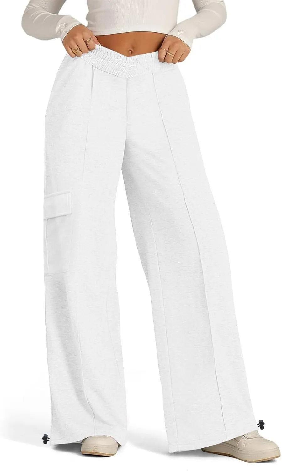 Women's Casual Pants Elastic High Waist Straight Leg Baggy Pant Lightweight Soft Comfy Solid Trousers with Pockets