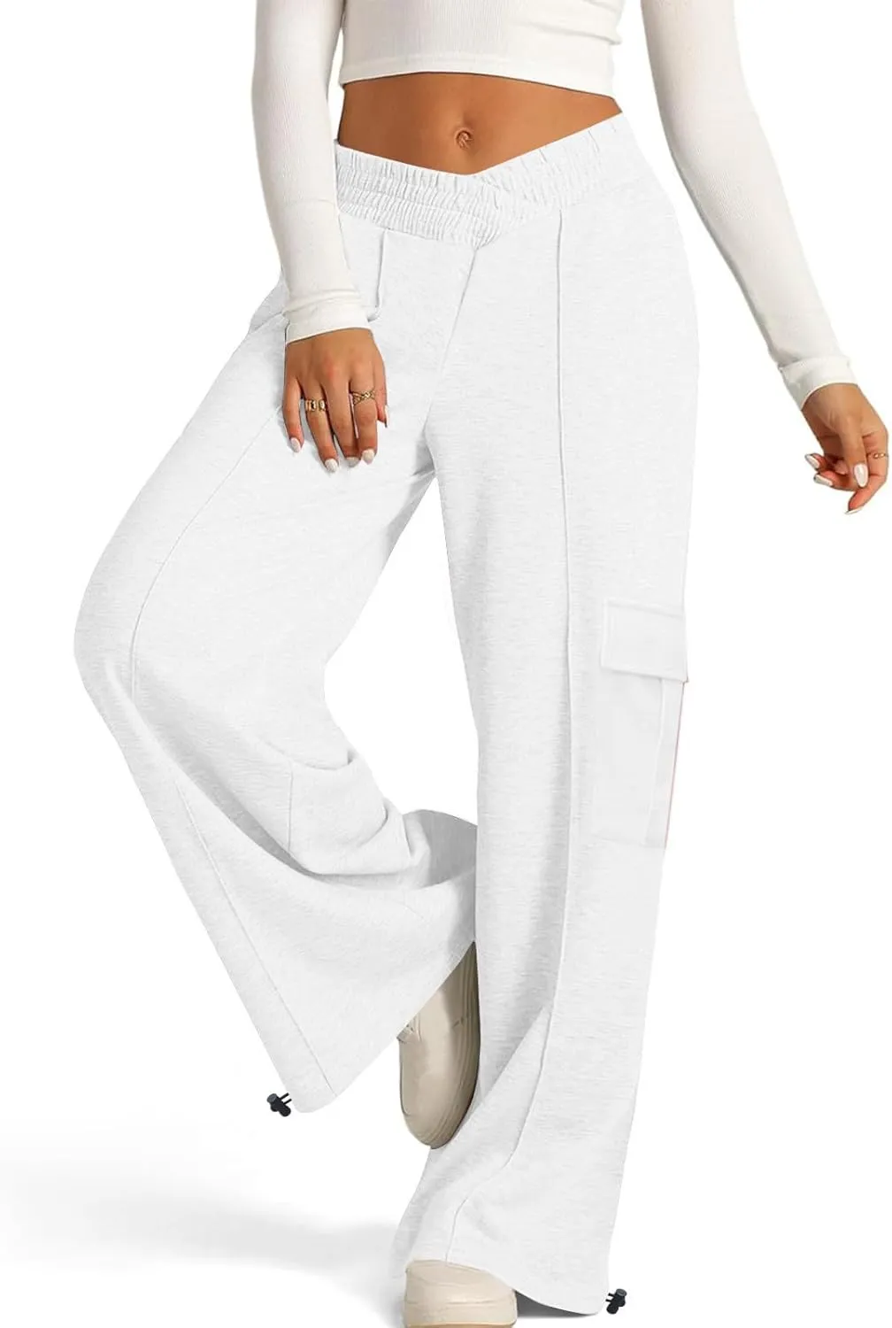 Women's Casual Pants Elastic High Waist Straight Leg Baggy Pant Lightweight Soft Comfy Solid Trousers with Pockets