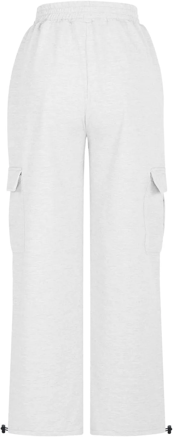 Women's Casual Pants Elastic High Waist Straight Leg Baggy Pant Lightweight Soft Comfy Solid Trousers with Pockets
