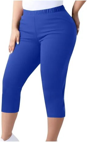 Women's Casual Pants Elastic Waist Tapered Capri Trousers Slim Fit Stretch Soft Fitness Running Hiking Athletic Pants