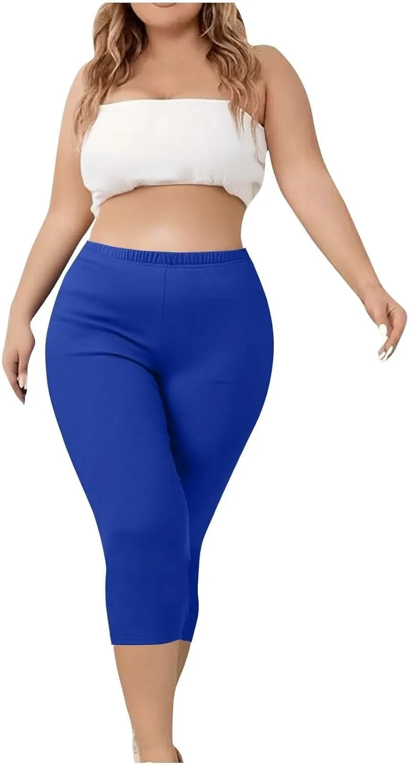 Women's Casual Pants Elastic Waist Tapered Capri Trousers Slim Fit Stretch Soft Fitness Running Hiking Athletic Pants