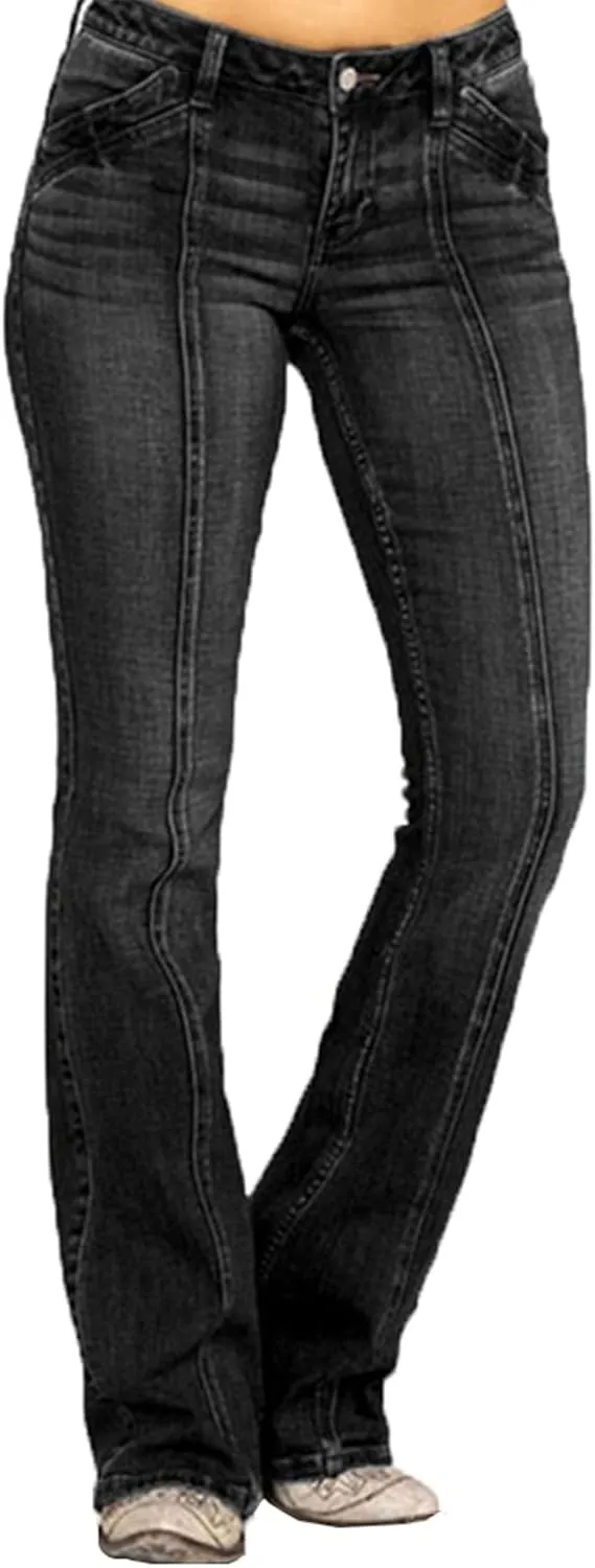 Women's Classic Stretch Bootcut Jeans Plus Size Retro Straight Leg Jeans Loose Trendy Denim Pants with Pocket