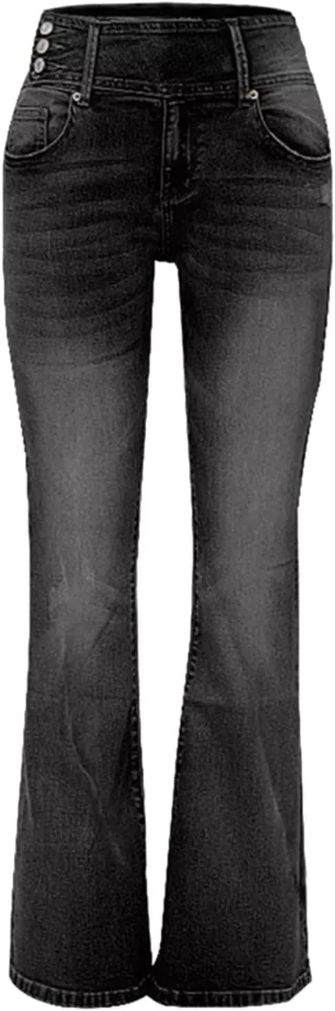 Women's Classic Stretch Bootcut Jeans Plus Size Retro Straight Leg Jeans Loose Trendy Denim Pants with Pocket