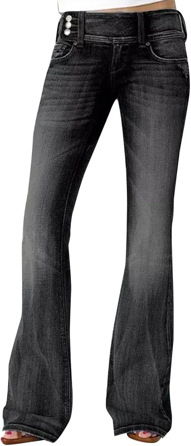Women's Classic Stretch Bootcut Jeans Plus Size Retro Straight Leg Jeans Loose Trendy Denim Pants with Pocket