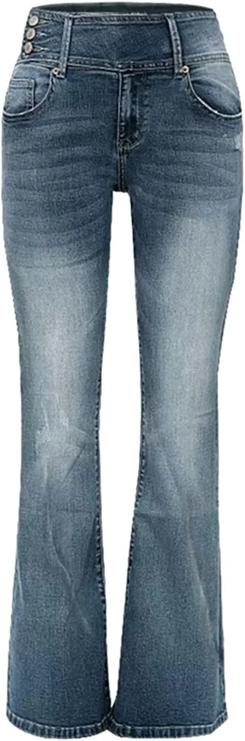 Women's Classic Stretch Bootcut Jeans Plus Size Retro Straight Leg Jeans Loose Trendy Denim Pants with Pocket