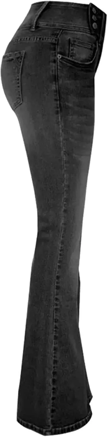 Women's Classic Stretch Bootcut Jeans Plus Size Retro Straight Leg Jeans Loose Trendy Denim Pants with Pocket