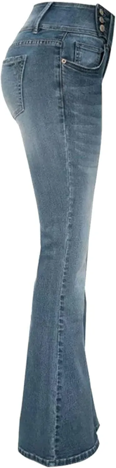 Women's Classic Stretch Bootcut Jeans Plus Size Retro Straight Leg Jeans Loose Trendy Denim Pants with Pocket