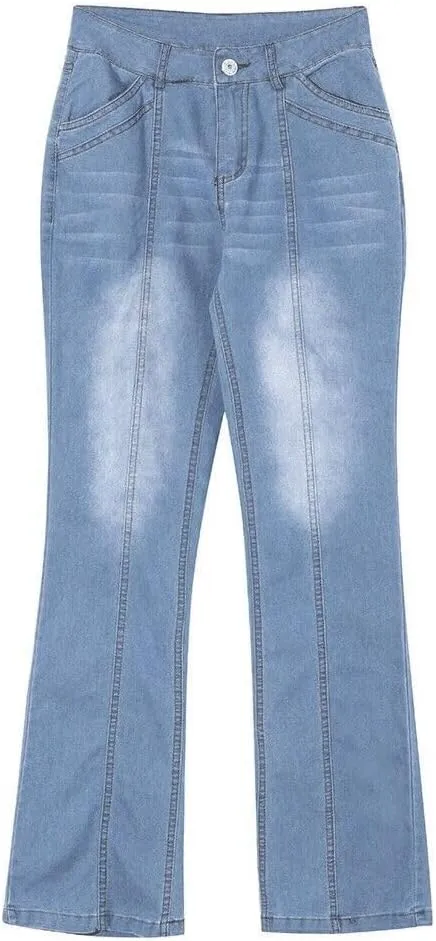 Women's Classic Stretch Bootcut Jeans Plus Size Retro Straight Leg Jeans Loose Trendy Denim Pants with Pocket