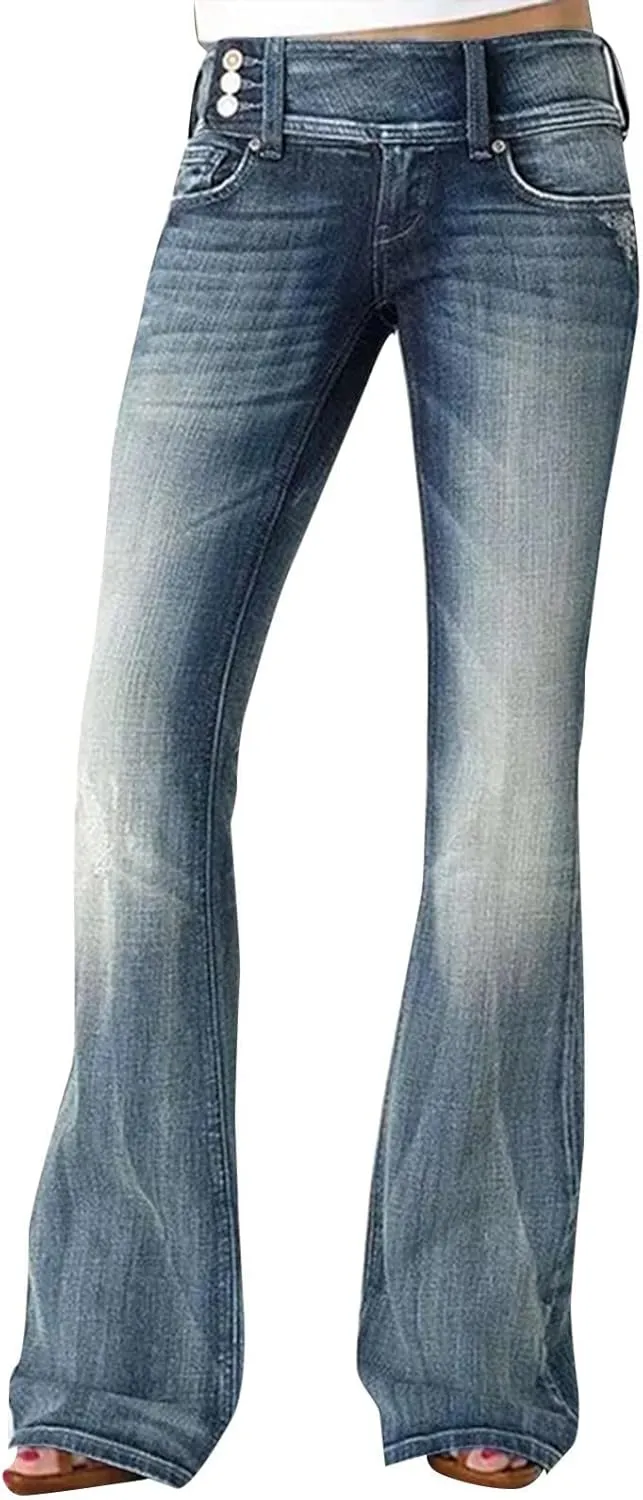 Women's Classic Stretch Bootcut Jeans Plus Size Retro Straight Leg Jeans Loose Trendy Denim Pants with Pocket