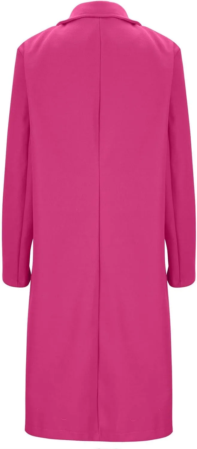 Women's Double Breasted Midi Pea Coat Wool Blend Lapel Long Sleeve Trench Jacket Winter Elegant Oversized Outwear