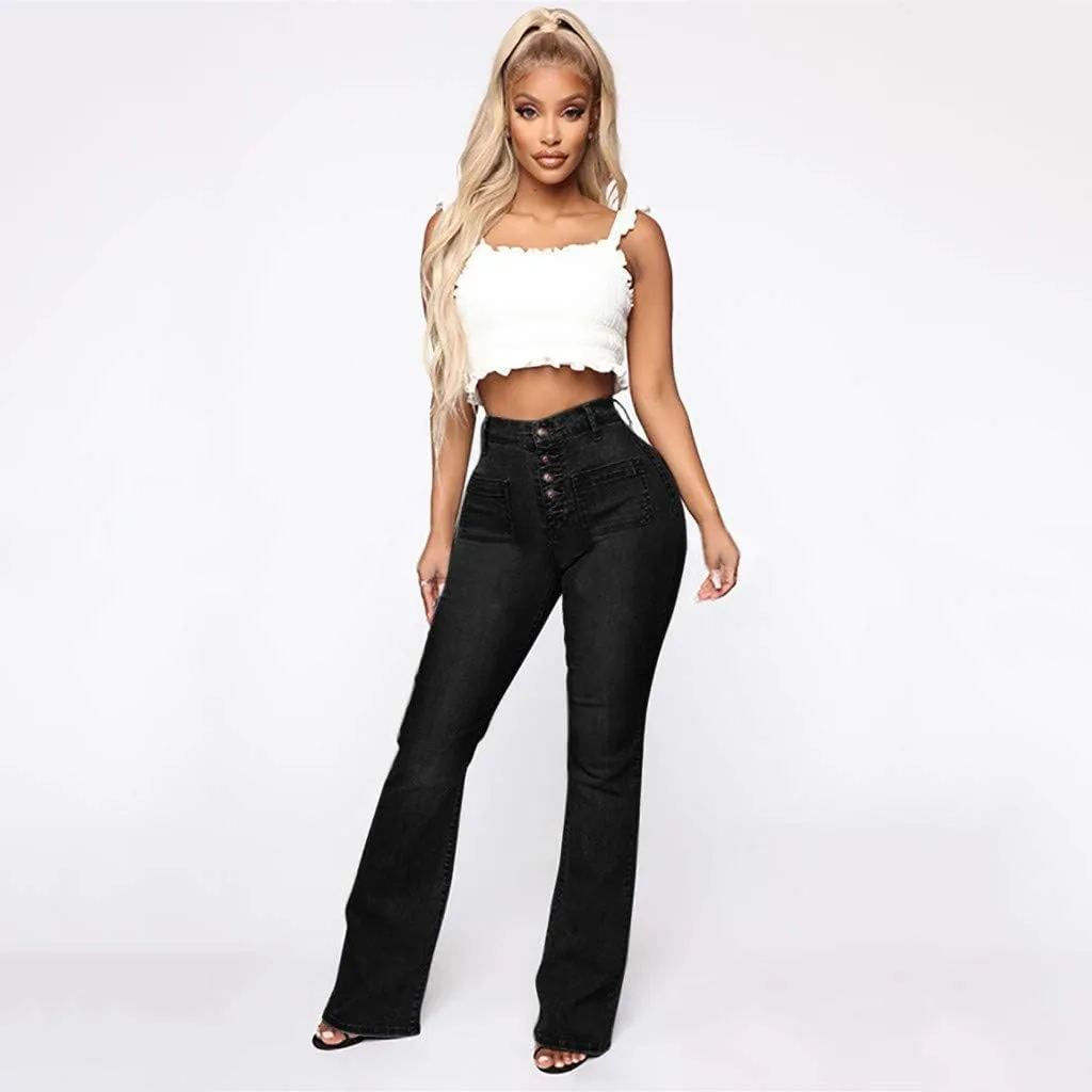 Womens High Rise Flare Jeans Skinny Bell Bottom Jeans Summer High Waisted Classic Casual Wide Leg Denim Pants