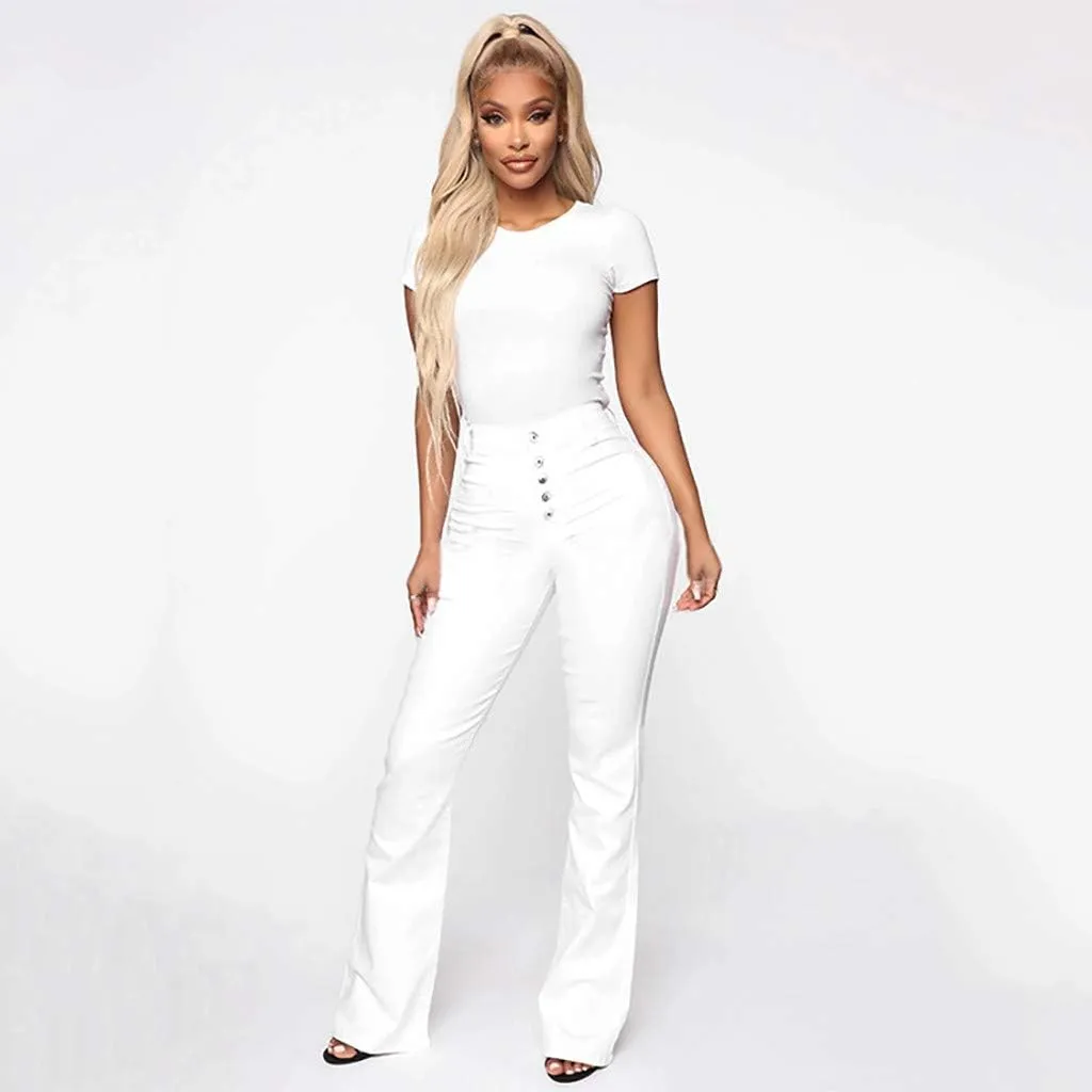 Womens High Rise Flare Jeans Skinny Bell Bottom Jeans Summer High Waisted Classic Casual Wide Leg Denim Pants