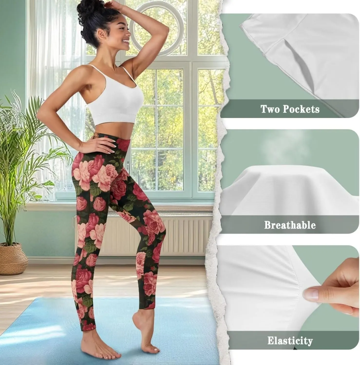 Women's Leggings with Pockets Tummy Control High Waist Yoga Leggings Soft Stretchy Workout Yoga Pants