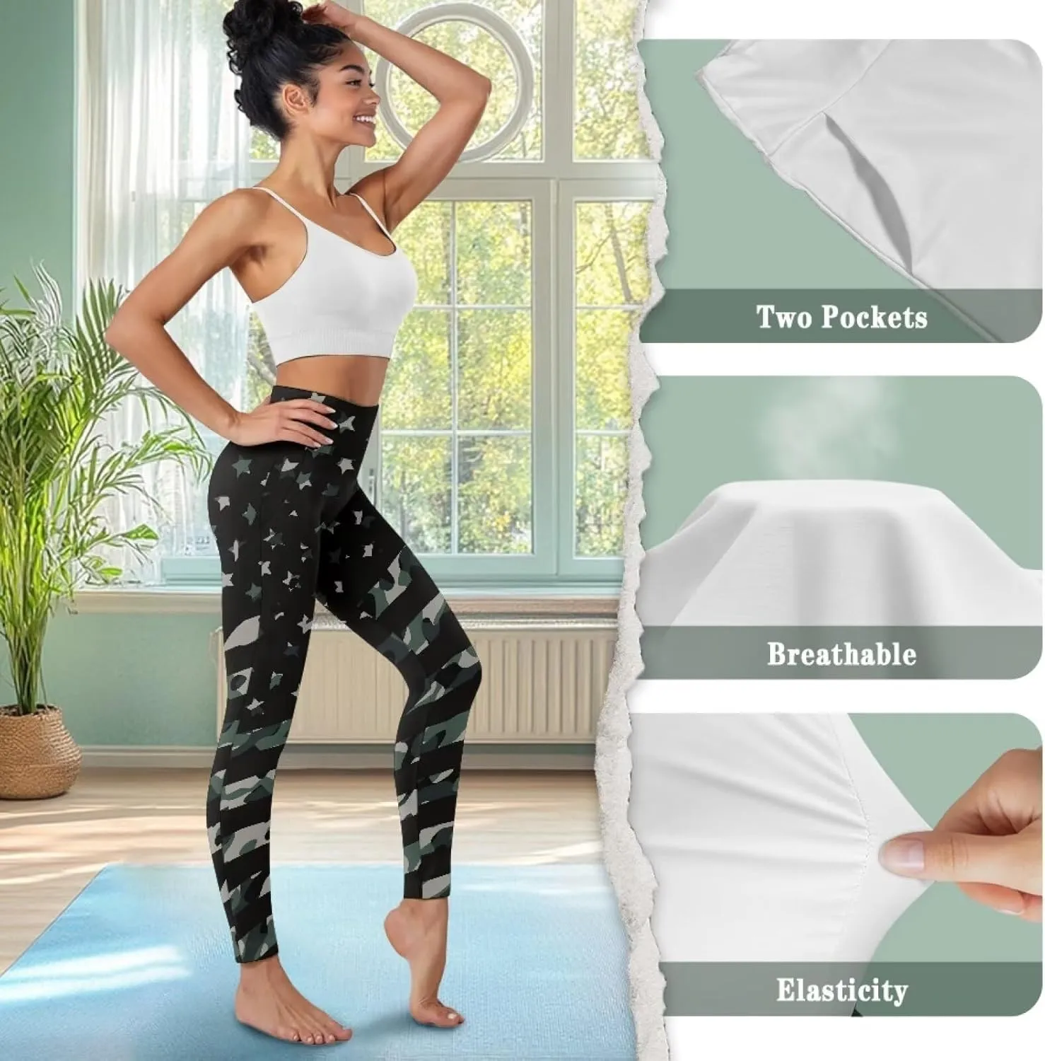 Women's Leggings with Pockets Tummy Control High Waist Yoga Leggings Soft Stretchy Workout Yoga Pants