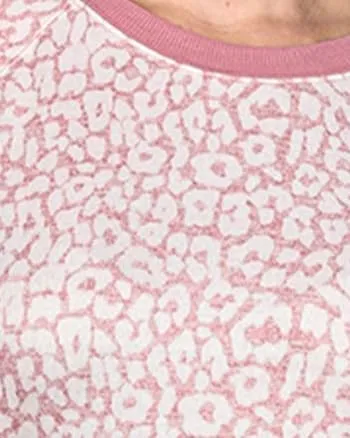 Women's Pink Leopard Print Short Sleeve Sweatshirt | Pink