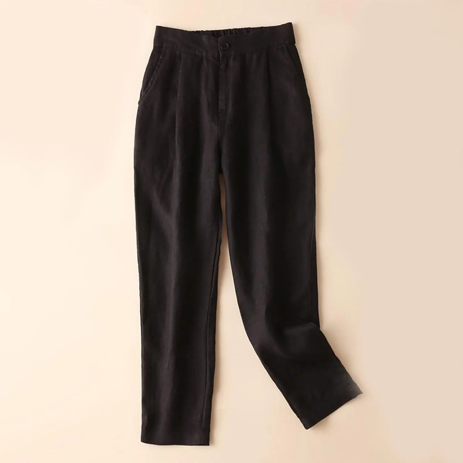 Women's Pure Cotton Linen Capris Loose Elastic Crop Trousers Soft Lightweight Casual Straight Legs Pants Sweatpant