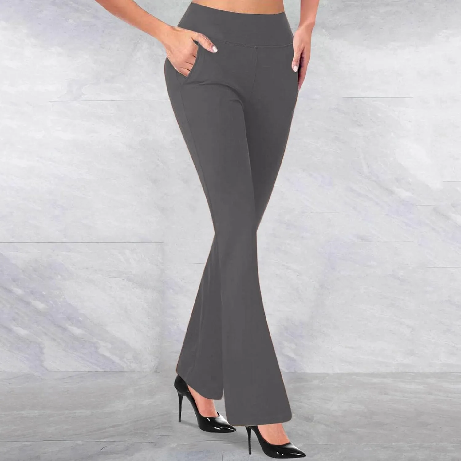 Womens Work Pants High Waisted Straight Leg Pants Dress Business Dress with Pockets Soft Solid Color Trousers 2024
