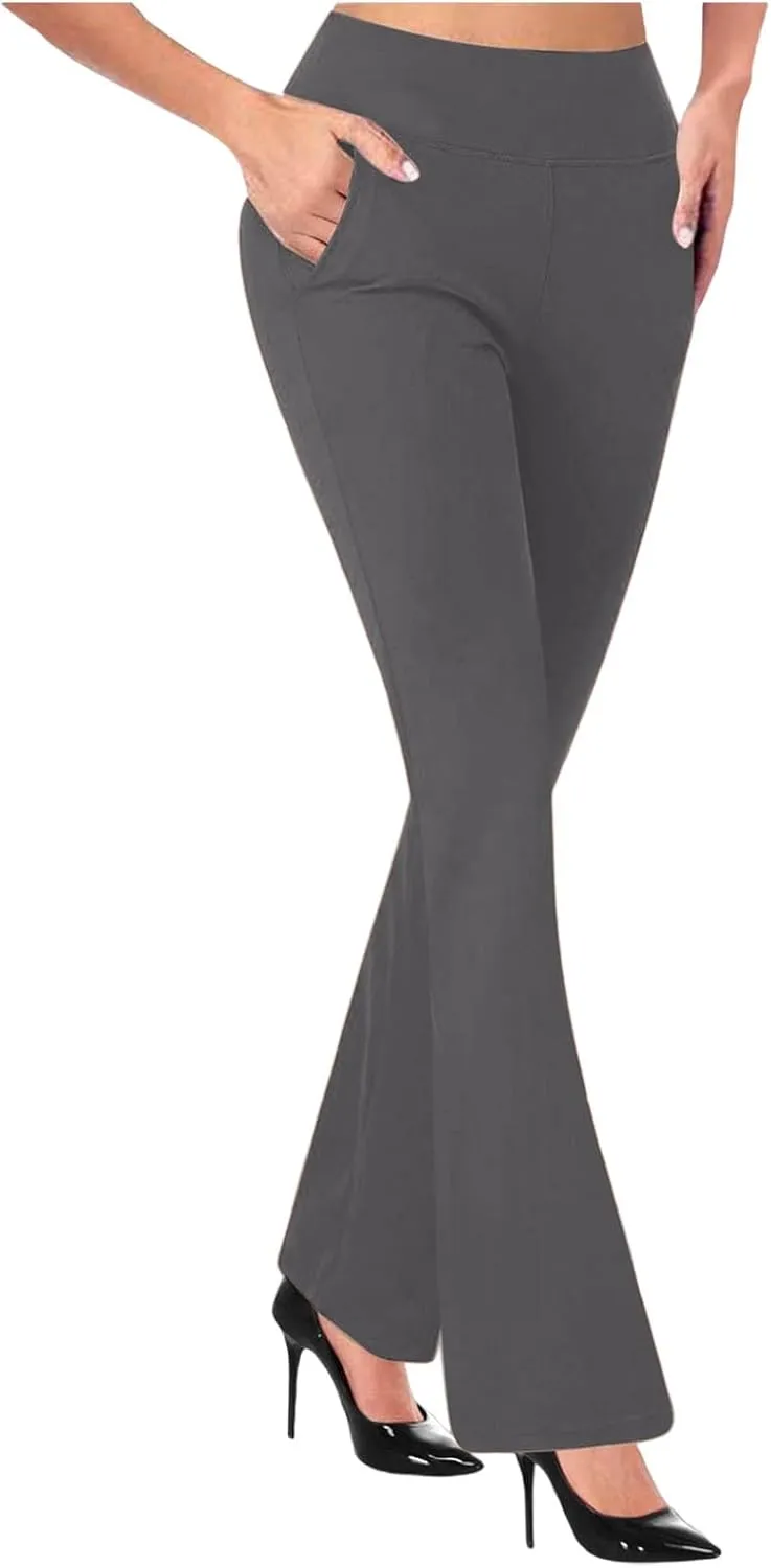 Womens Work Pants High Waisted Straight Leg Pants Dress Business Dress with Pockets Soft Solid Color Trousers 2024