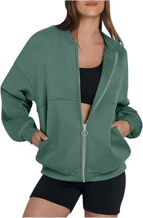 Womens Zip Up Hoodies Loose fit Sweatshirt Casual Long Sleeve Shirts Pullover Tops With Pocket Fall Jacket Coat